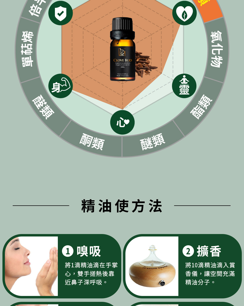 丁精油精油主要成分是丁香酚(酚類)、乙酸丁香酚酯