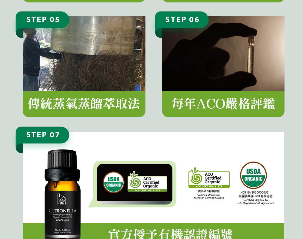 Bonnie House的香茅精油通過審核，並獲得美國農業部USDA、澳洲ACO有機認證