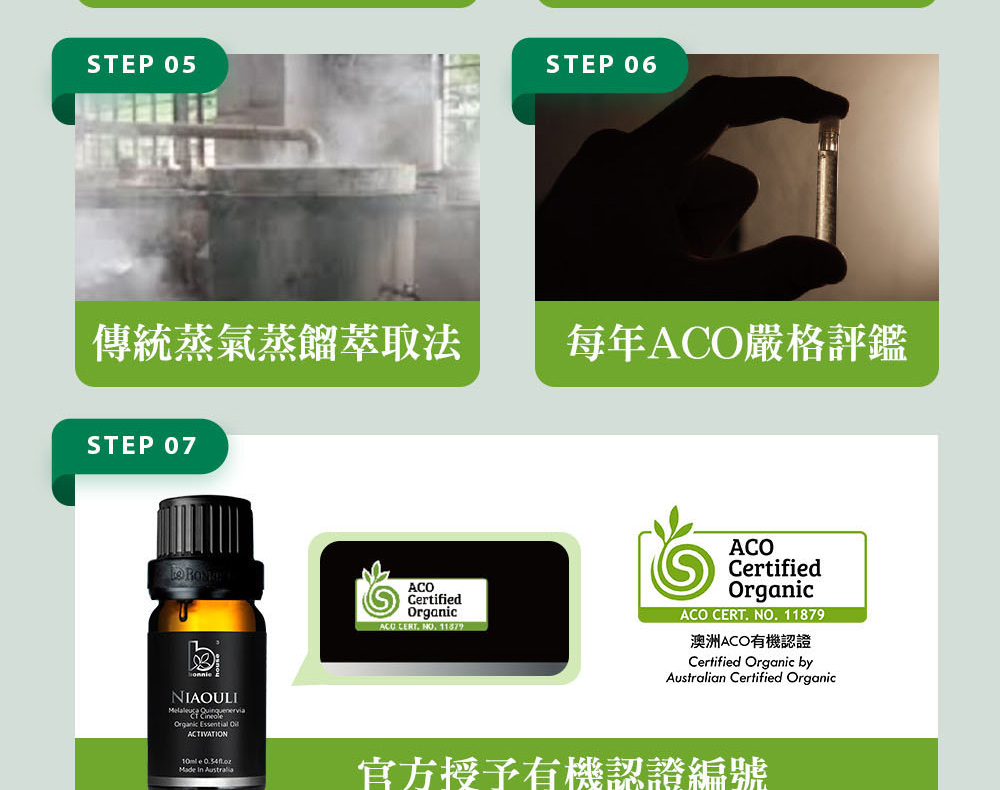 Bonnie House的綠花白千層精油通過審核,並獲得澳洲ACO有機認證