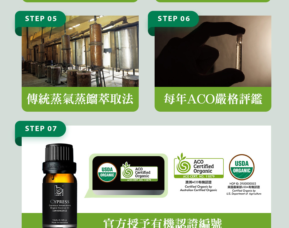 Bonnie House的絲柏精油通過審核,並獲得美國農業部USDA、澳洲ACO有機認證