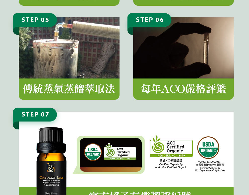 Bonnie House的肉桂葉精油通過審核，並獲得美國農業部USDA、澳洲ACO有機認證