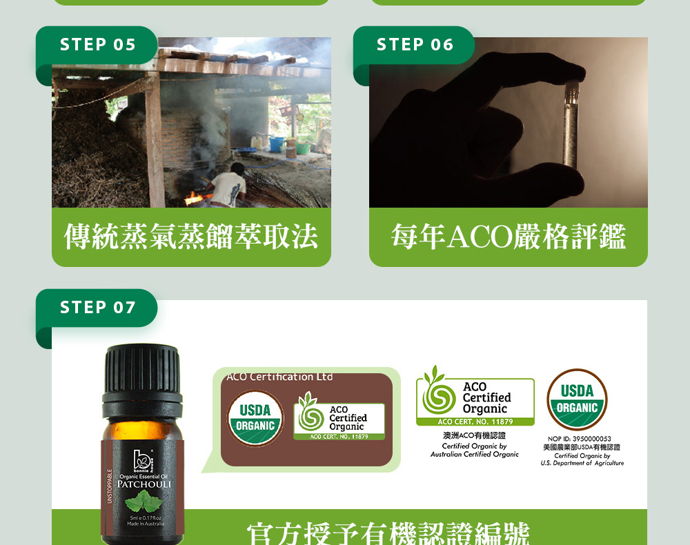 Bonnie House的廣藿香精油通過審核，並獲得美國農業部USDA、澳洲ACO有機認證